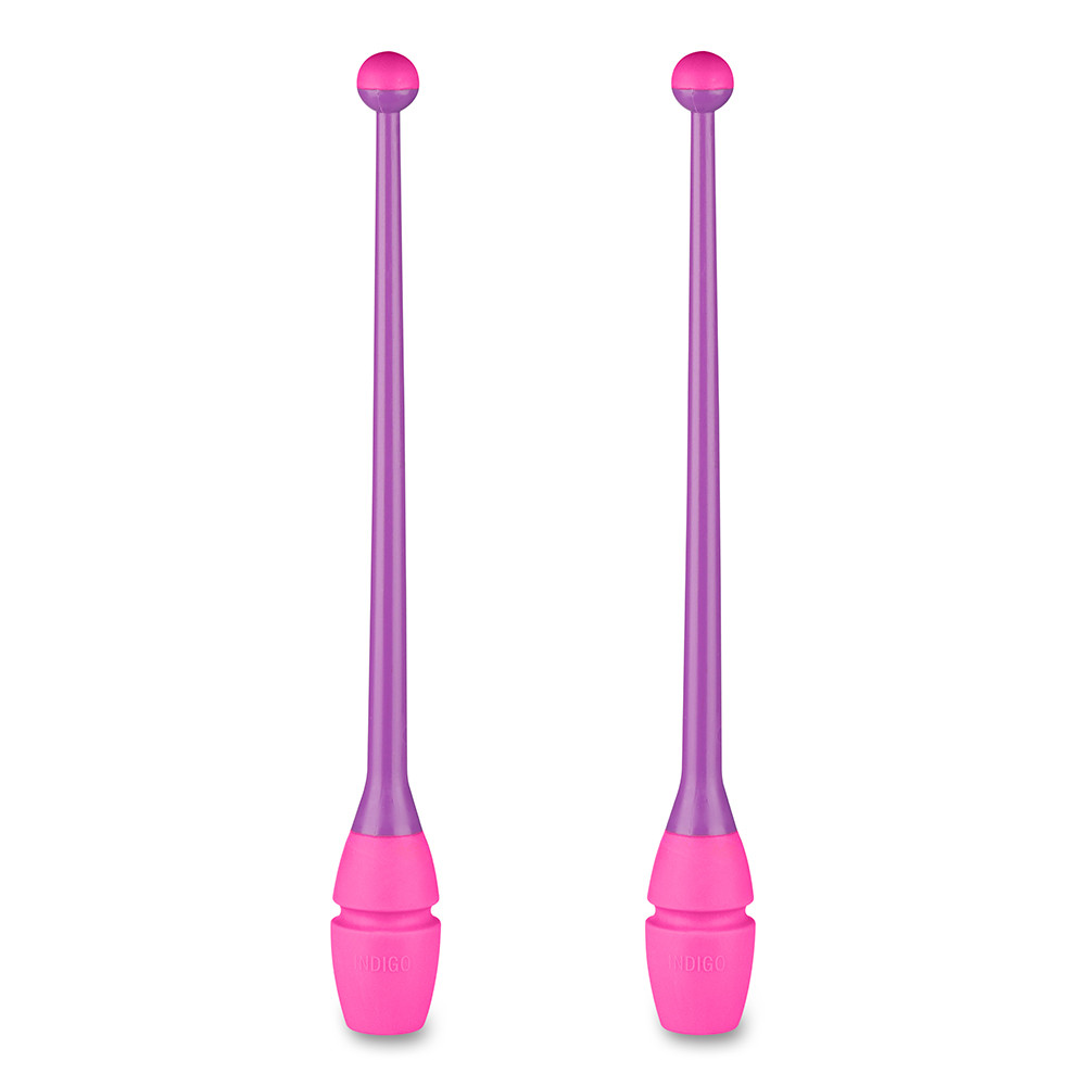 Булавы для худ. гимнастики INDIGO, IN018-VP, 41 см, пластик, каучук, в компл. 2шт, фиолет-розовый