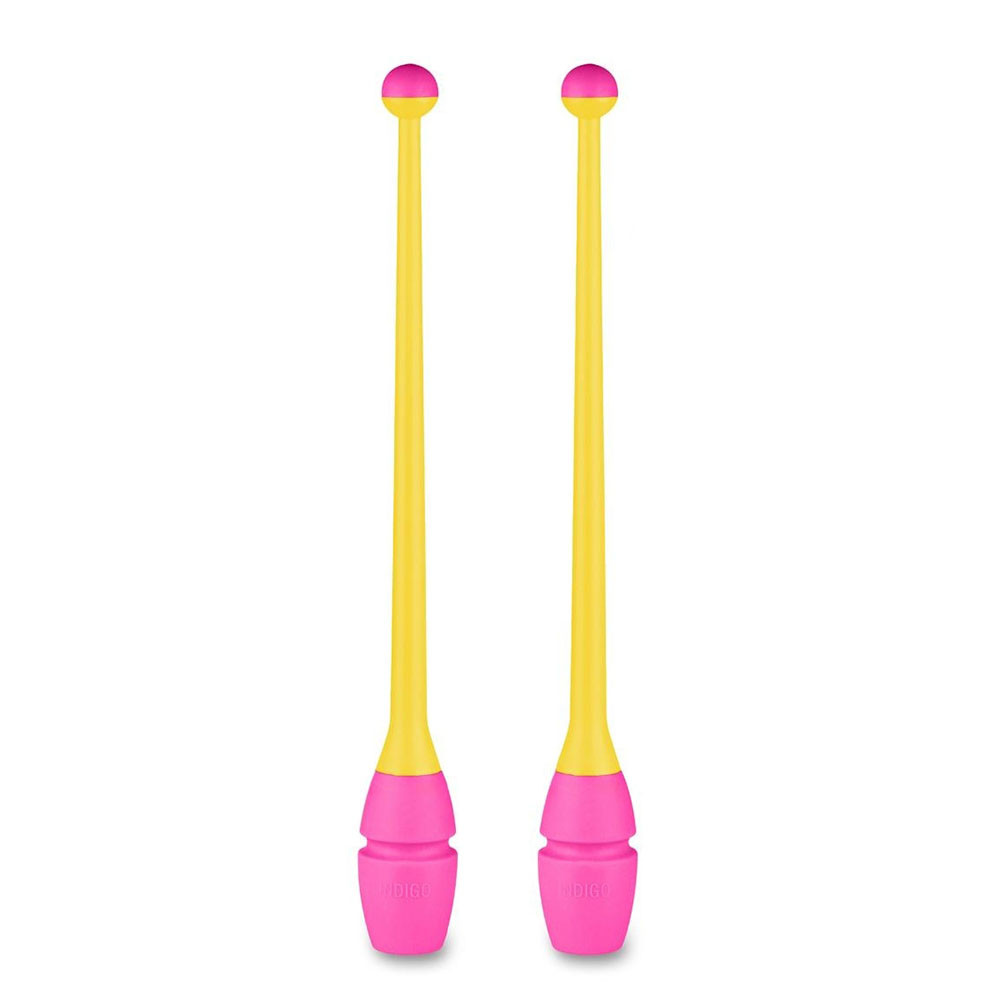 Булавы для худ. гимнастики INDIGO, IN018-YP, 41 см, пластик, каучук, в компл. 2шт, желто-роз