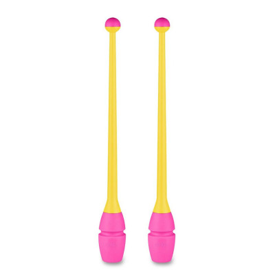 Булавы для худ. гимнастики INDIGO, IN018-YP, 41 см, пластик, каучук, в компл. 2шт, желто-роз