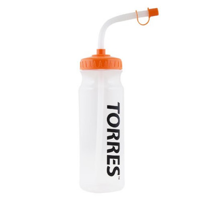 Бутылка для воды TORRES, SS1029, 750 мл, с трубкой, мягкий пластик, прозр., оранж. крышк
