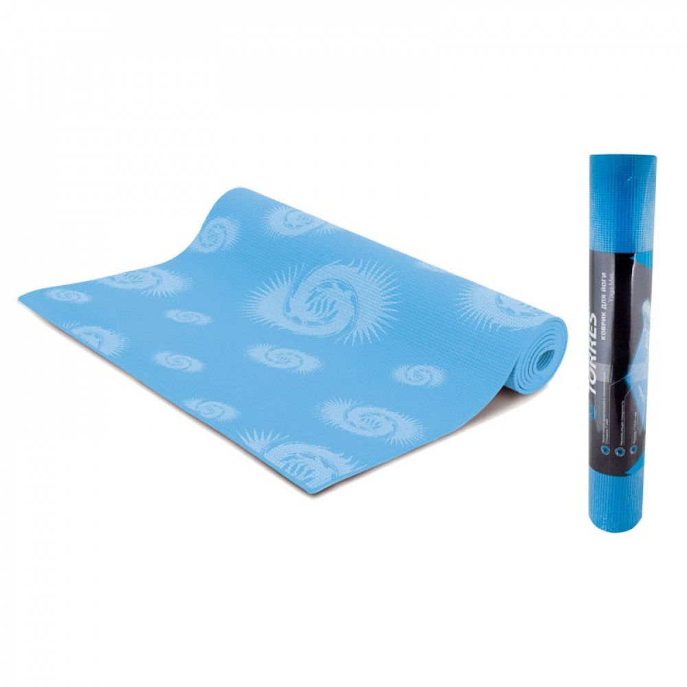 Коврик для йоги TORRES Basis 4, YL10024, PVC 4 мм, нескользящее покрытие, голубо-белый