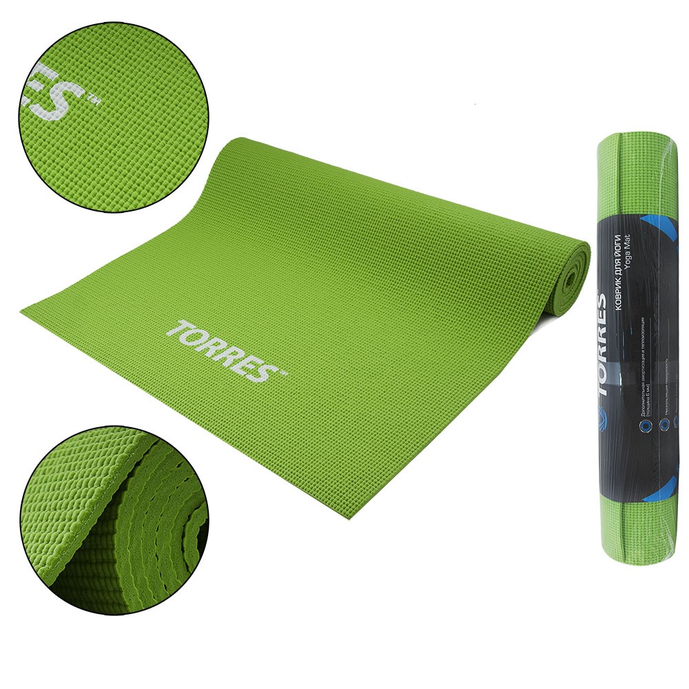Коврик для йоги TORRES Optima 6, YL10036, PVC 6 мм, нескользящее покрытие, зеленый