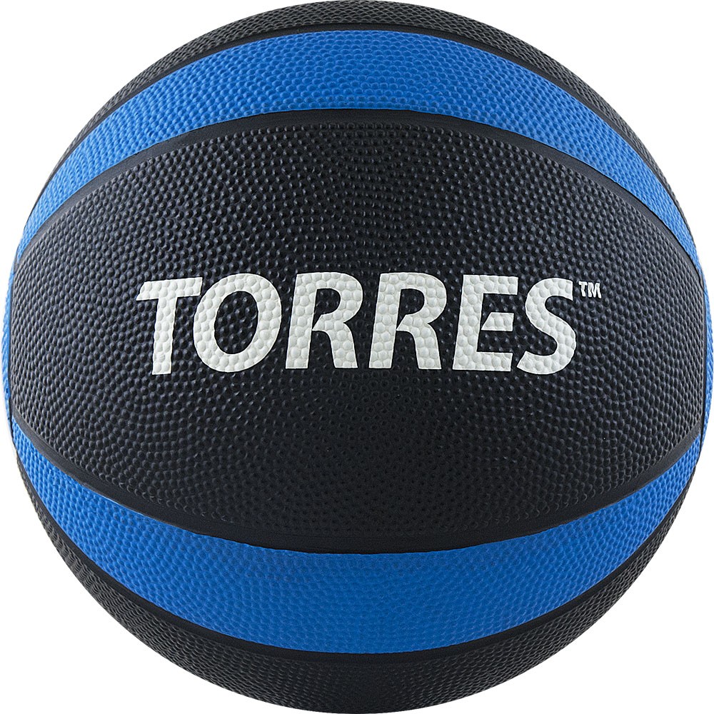 Медбол TORRES 3 кг, AL00223, резина, диаметр 21,9 см, черно-сине-белый