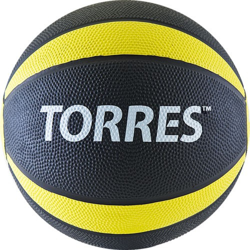 Медбол TORRES 1 кг, AL00221, резина, диаметр 19,5 см, черно-желто-белый