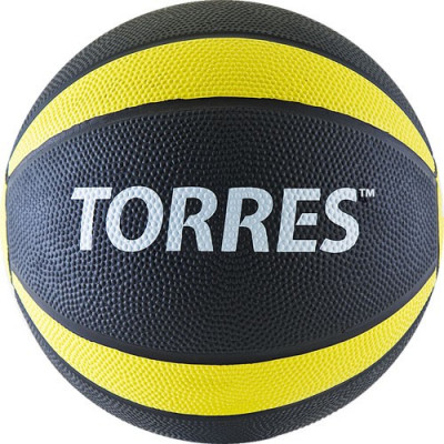 Медбол TORRES 1 кг, AL00221, резина, диаметр 19,5 см, черно-желто-белый