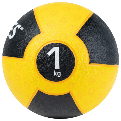 Медбол TORRES 1 кг, AL00231, резина, диаметр 19,5 см, желто-черный