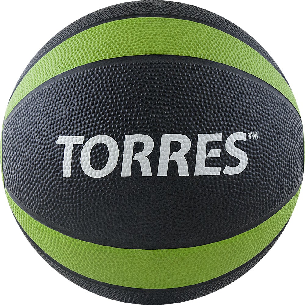 Медбол TORRES 4 кг, AL00224, резина, диаметр 21,9 см, черно-зелено-белый