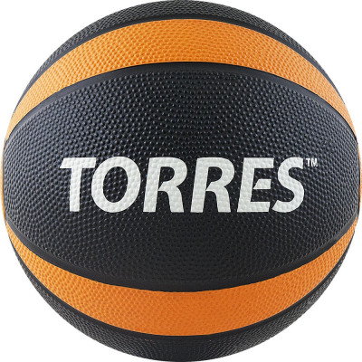 Медбол TORRES 2 кг, AL00222, резина, диаметр 19,5 см, черно-оранжево-белый