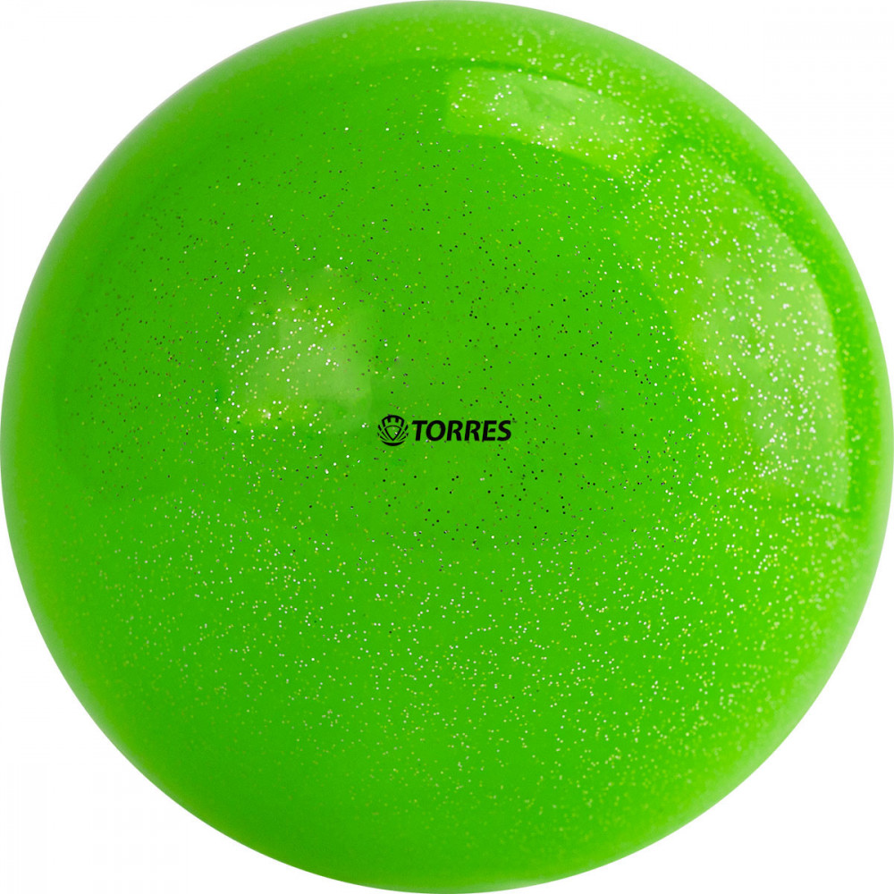 Мяч для художественной гимнастики TORRES, AGP-15-05, диам. 15см, ПВХ, зеленый с блестками