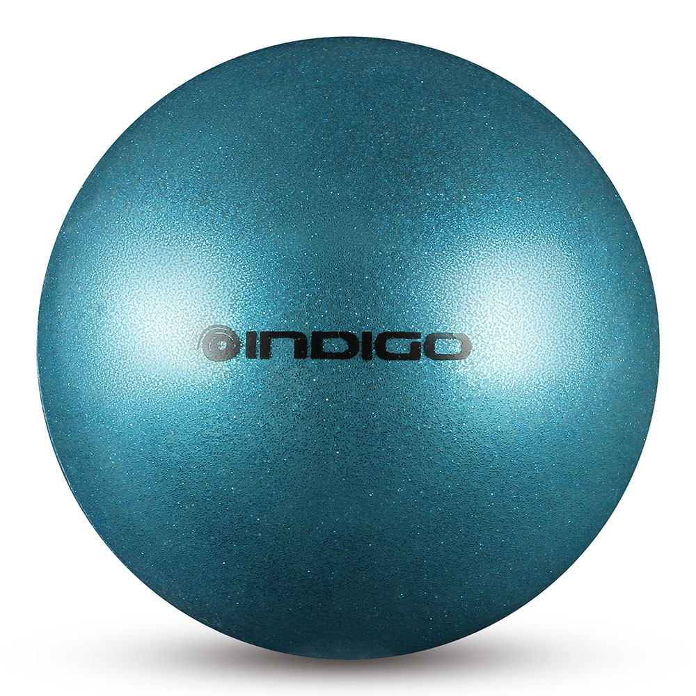 Мяч для художественной гимнастики INDIGO, IN119-LB, диам. 15 см, ПВХ, голубой металлик с блестками