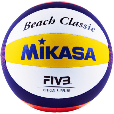 Мяч волейбольный пляжн. MIKASA BV551C, мягкая синт.кожа (ПУ),10 пан,нейлон.к,бел-син-желт