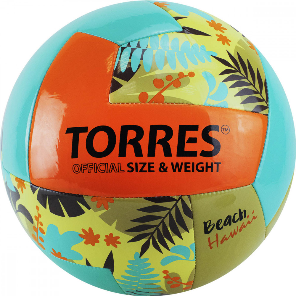 Мяч волейбольный пляжн. TORRES Hawaii, V32075B, р.5, синт.кожа (ТПУ), маш. сш, бирюзово-оранже