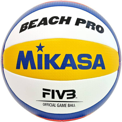 Мяч волейбольный пляжн. MIKASA BV550C, р.5, FIVB Approved, синт.кожа, маш.сшивка, бело-син-жел