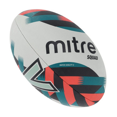 Мяч для регби MITRE Squad D4P, 5-BB1152B64, р. 5, резина, бело-зелено-черный