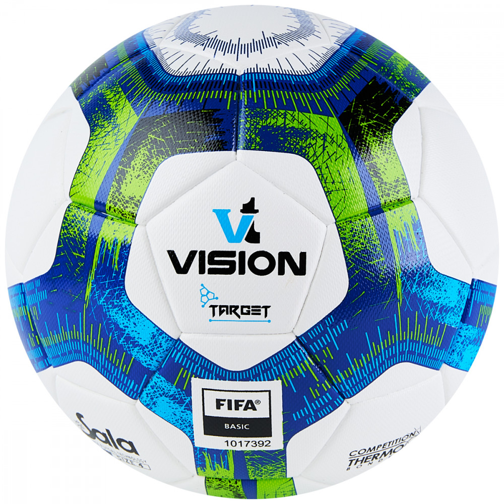 Мяч футзальный VISION Target, FS324094, FIFA Basic, р.4, 32 п. PU, 3 подкл.сл, термосшивка, бело-синий