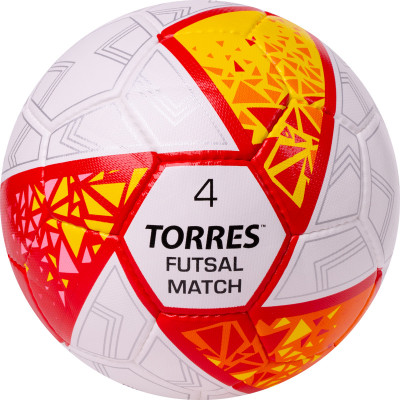 Мяч футзальный TORRES Futsal Match, FS323774, р.4, 32 панели. 4 подкл. слоя, бело-крас-жёлт