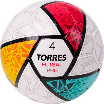 Мяч футзальный TORRES Futsal Pro, FS323794, р.4, 32 п. EPU-Microf, 4 подкл. сл, руч. сшив. бело-мультик