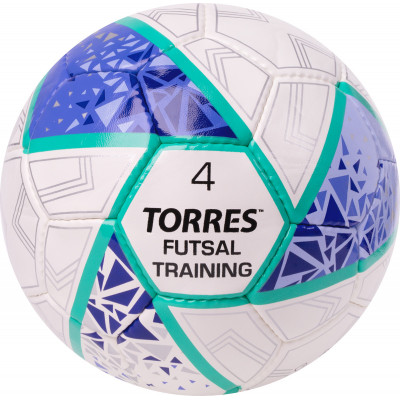 Мяч футзальный TORRES Futsal Training, FS323674, р.4, 32 пан. 4 подкл. слоя, бело-фиолет-зел
