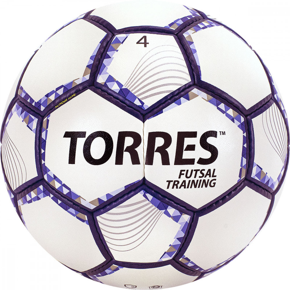 СЦ*Мяч футзальный TORRES Futsal Training, FS32044, р.4, 32 пан. PU, 4 подкл. слоя, бело-фиолет-черн