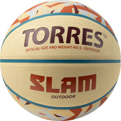 Мяч баскетбольный TORRES Slam, B023145, р.5, резина, нейлон. корд, бут. кам, бежево-коричневый