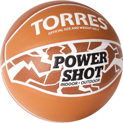СЦ*Мяч баскетбольный TORRES Power Shot, B32087, р.7, 8 пан., нейлон.корд,бут.кам, оранжево-белый