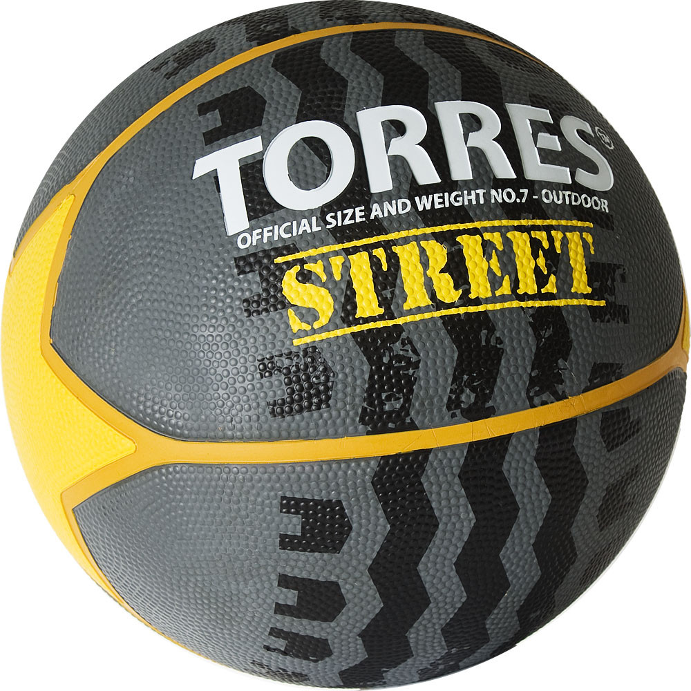 Мяч баскетбольный TORRES Street, B02417, р.7, 7 панел.резина, нейлон.корд, бут. кам., серо-желто-бел