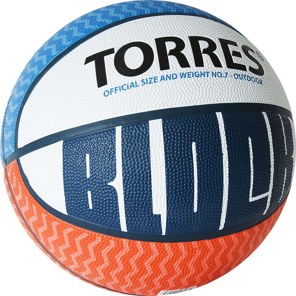 Мяч баскетбольный TORRES Block, B02077, р.7, резина, нейлон. корд, бут. камера, бело-сине-красный