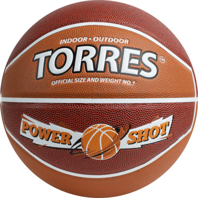 Мяч баскетбольный TORRES Power Shot, B323187, р.7, 8 пан., нейлон.корд,бут.кам, коричнево-оранжевый