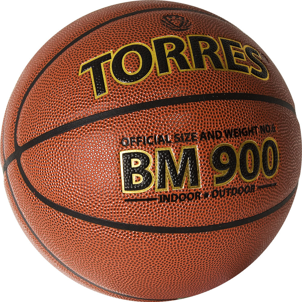 Мяч баскетбольный TORRES BM900, B32036, р.6, ПУ-композит, нейлон. корд, бутил. камера, темнооранж-черн