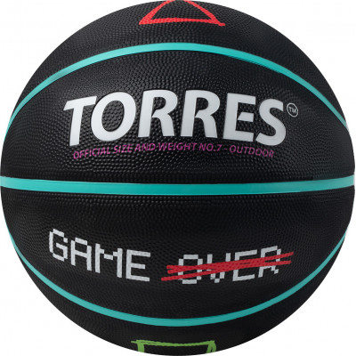 Мяч баскетбольный TORRES Game Over B023117, р.7, резина, нейлон. корд, бут. кам., черный
