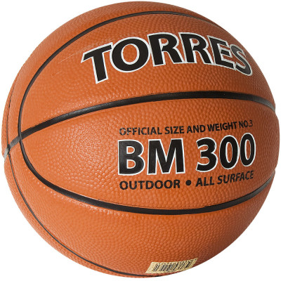 Мяч баскетбольный TORRES BM300, B02013, р.3, резина, нейлон. корд, бут. камера, темнооранж-черн
