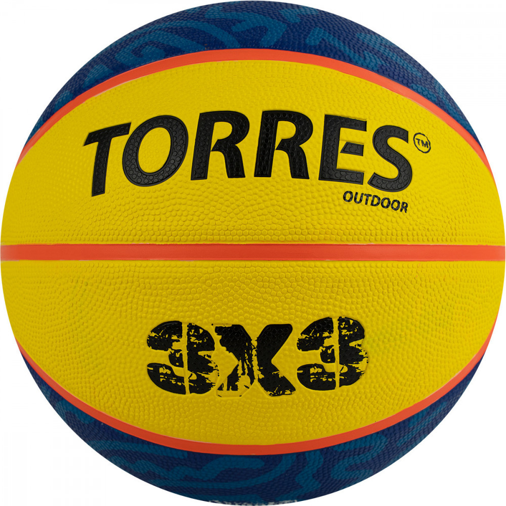 Мяч баскетбольный TORRES 3х3 Outdoor, B022336, р. 6, 8 панелей, резина,бут.кам,нейл.корд,жёлто-синий