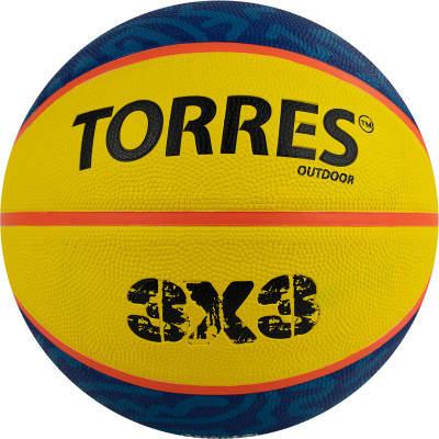 Мяч баскетбольный TORRES 3х3 Outdoor, B022336, р. 6, 8 панелей, резина,бут.кам,нейл.корд,жёлто-синий