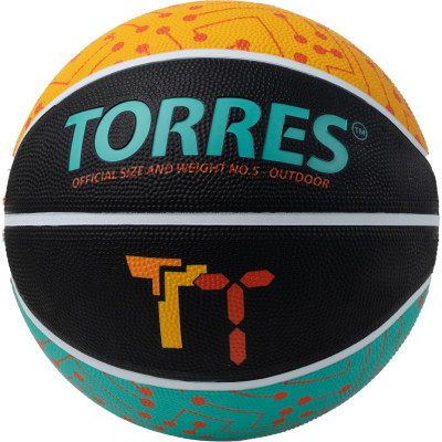 Мяч баскетбольный TORRES TT, B023155, р.5, резина, нейлон. корд, бут. кам., черный-мультиколор