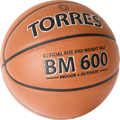 Мяч баскетбольный TORRES BM600, B32027, р.7, нейлон. корд, бут. камера, темнокоричневый-черн