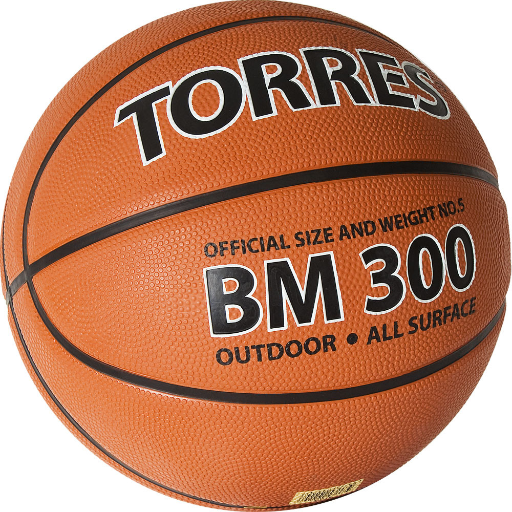 Мяч баскетбольный TORRES BM300, B02015, р.5, резина, нейлон. корд, бут. камера, темнооранж-черн