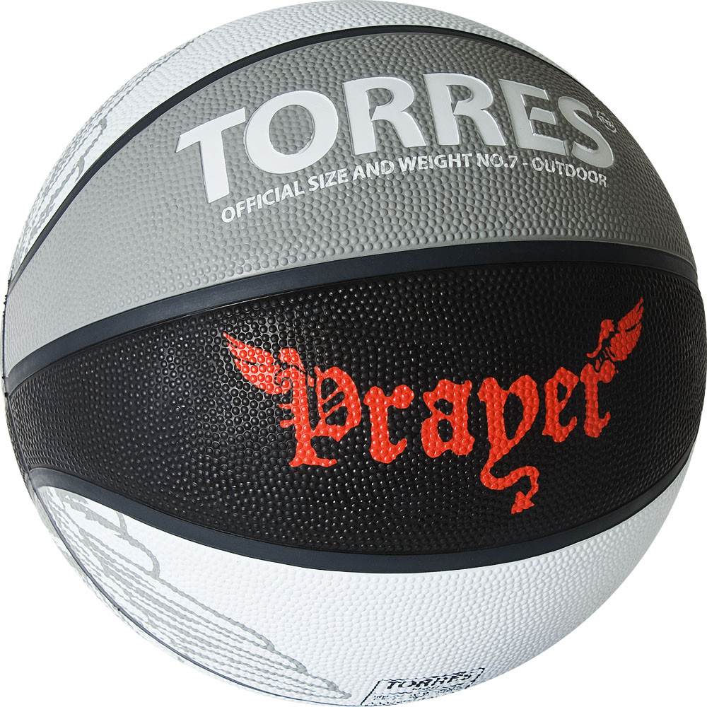 Мяч баскетбольный TORRES Prayer, B02057, р.7, резина, нейлон.корд, бут. кам., серо-черно-красный