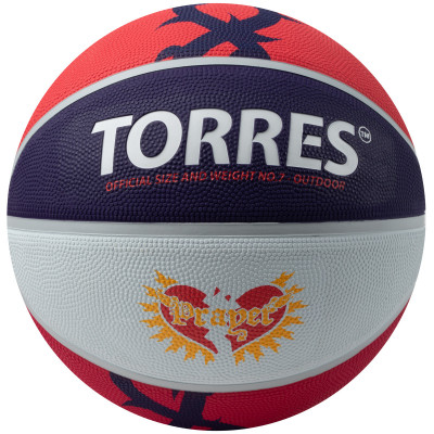 Мяч баскетбольный TORRES Prayer, B023137, р.7, резина, нейлон.корд, бут. кам., красно-серо-фиолет
