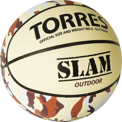 СЦ*Мяч баскетбольный TORRES Slam, B02065, р.5, резина, нейлон. корд, бут. кам, бежево-хаки