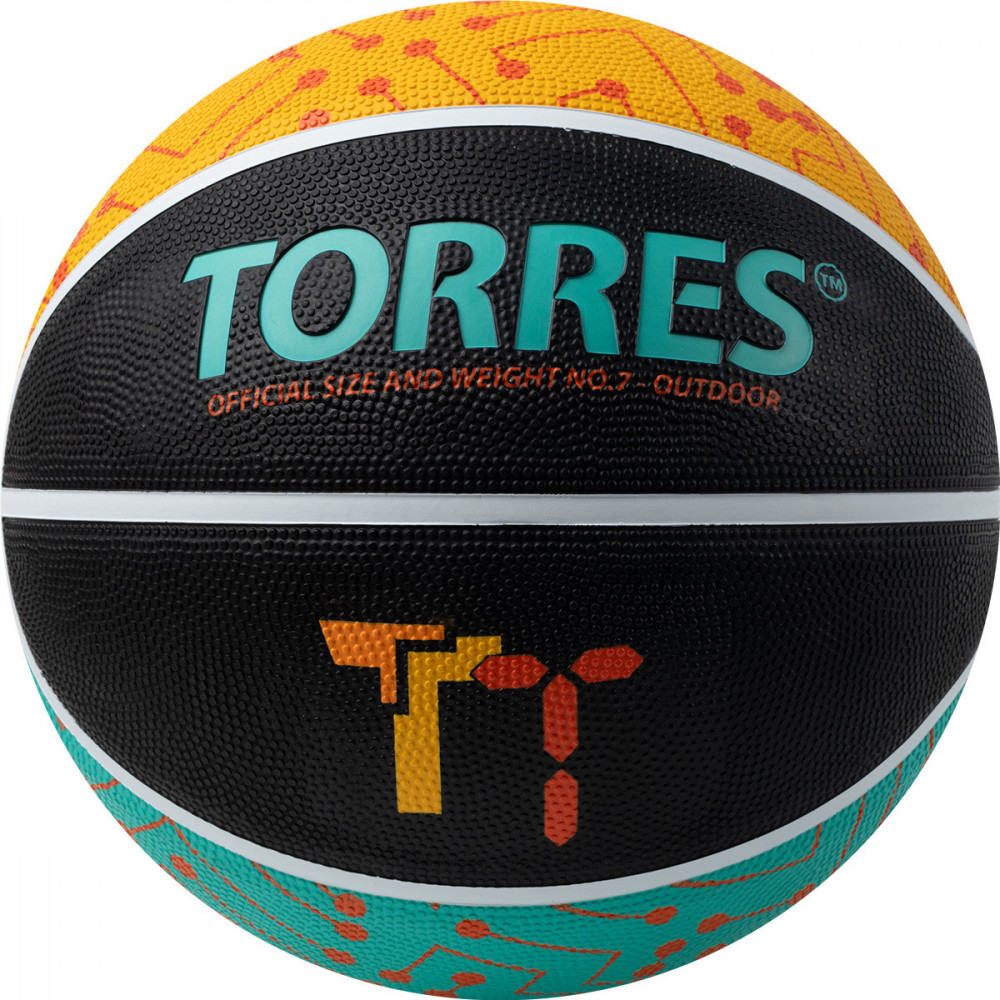 Мяч баскетбольный TORRES TT, B023157, р.7, резина, нейлон. корд, бут. кам., черный-мультиколор
