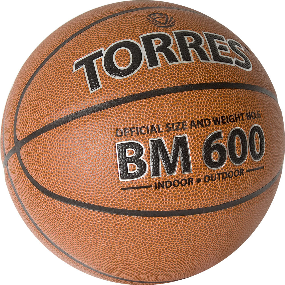 Мяч баскетбольный TORRES BM600, B32026, р.6, нейлон. корд, бут. камера, темнокоричневый-черн