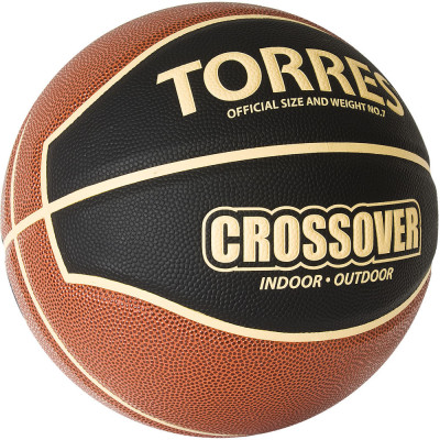 Мяч баскетбольный TORRES Crossover, B32097, р.7,ПУ-комп, нейлон. корд, бут.камера, тем. черно-оранж-беж