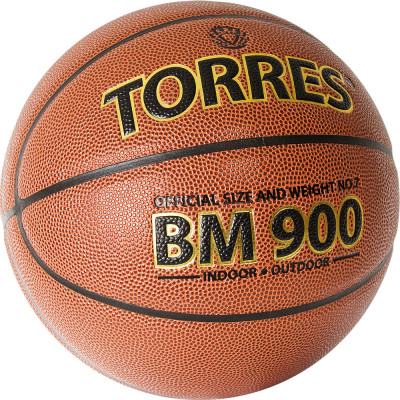 Мяч баскетбольный TORRES BM900, B32037, р.7, ПУ-композит, нейлон.корд, бутил. камера, темнооранж-черн