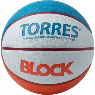 Мяч баскетбольный TORRES Block, B023167, р.7, резина, нейлон. корд, бут. камера, светл-серо-сине-оранжевый