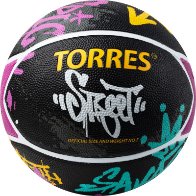 Мяч баскетбольный TORRES Street, B023107, р.7, 7 панел.резина, нейлон.корд, бут. кам., чёрно-мультиколор