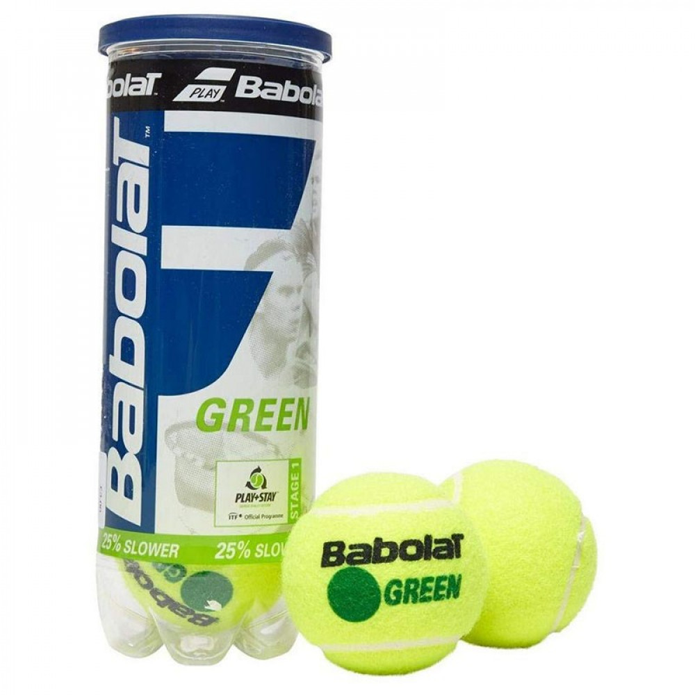 Мяч теннисный детский BABOLAT Green, 501066,уп.3 шт, войлок, шерсть, нат.резина, желто-зеленый