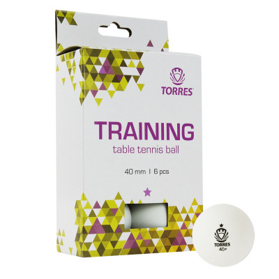 Мяч для наст. тенниса TORRES Training 1*, TT21016, диам. 40+ мм, упак. 6 шт, белый