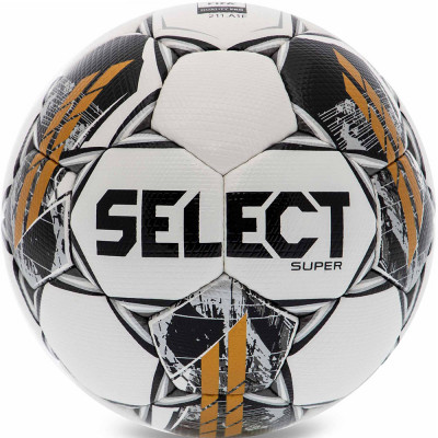 Мяч футбольный SELECT Super V23, 3625560001,р.5, FIFA PRO, ПУ-микрофибра, руч.сш., бело-черн-золотой