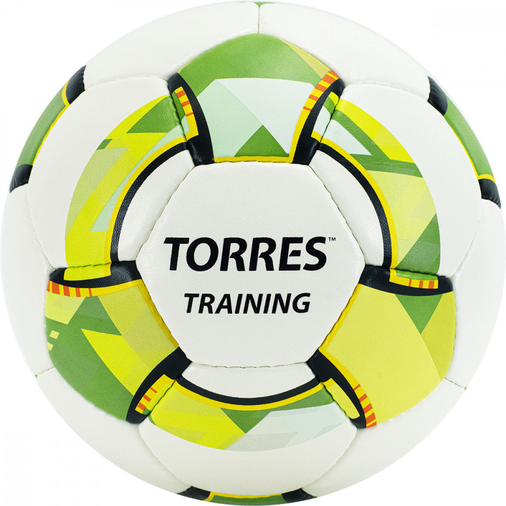 СЦ*Мяч футбольный TORRES Training, F320055, р.5, 32 пан. PU, 4 подкл. слоя, руч. сшивка, бело-зел-сер