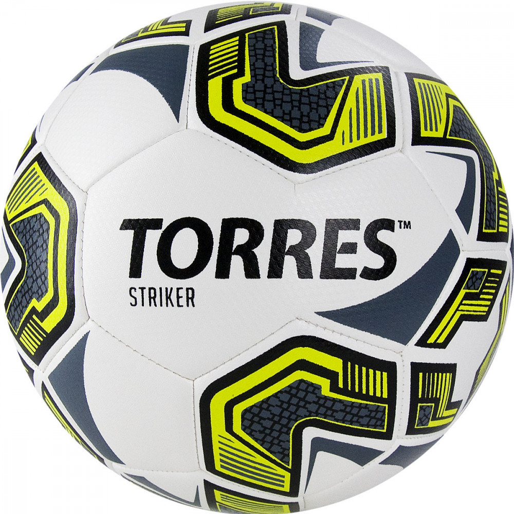 Мяч футбольный TORRES Striker, F321035, р.5, 30 пан.,гл.TPU,2подкл. слой, маш. сш., бело-серо-желтый